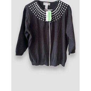 Cathy Daniels Cardigan Gray White Dot Accents Women's Size X-Large Full Zip NWT
